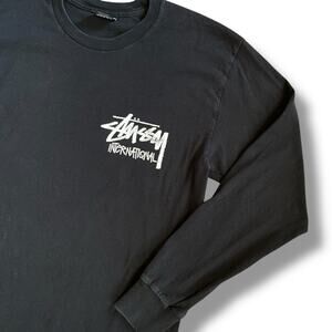 Stussy International Chapter T Shirt Black White Logo Sz M Long Sleeve Crew